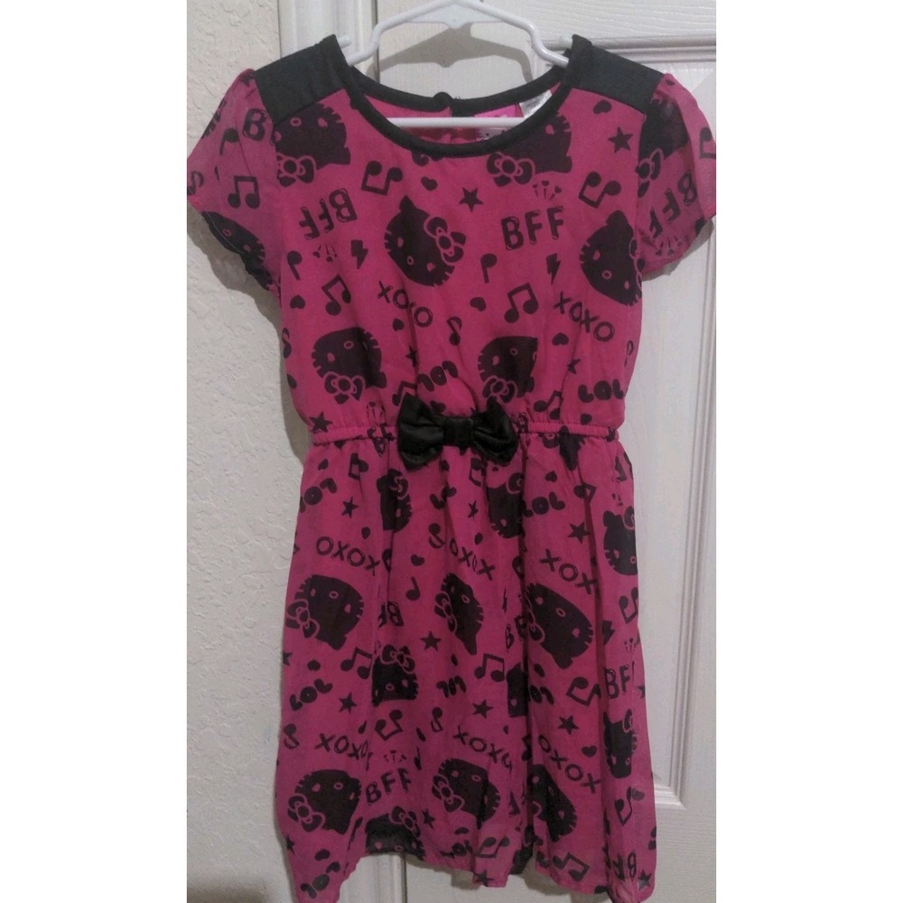 Hello Kitty Girls Pink & Black Fully Lined Short Sleeve Dress. Size 6/6X